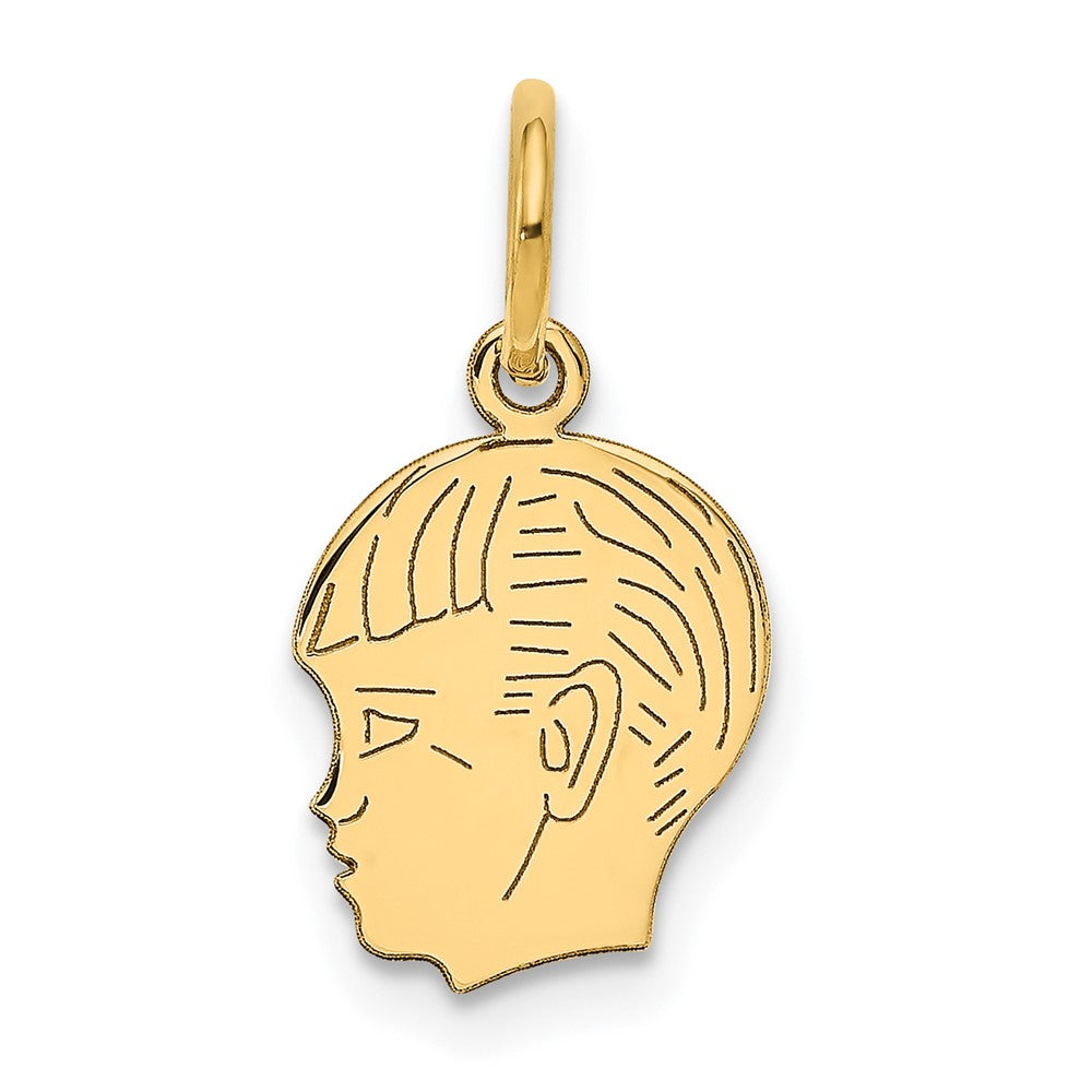 14k Yellow Gold .013 Depth Boy HeadEngravable Charm Pendant Jewelry Gifts (Length 0.66" Width 0.35")