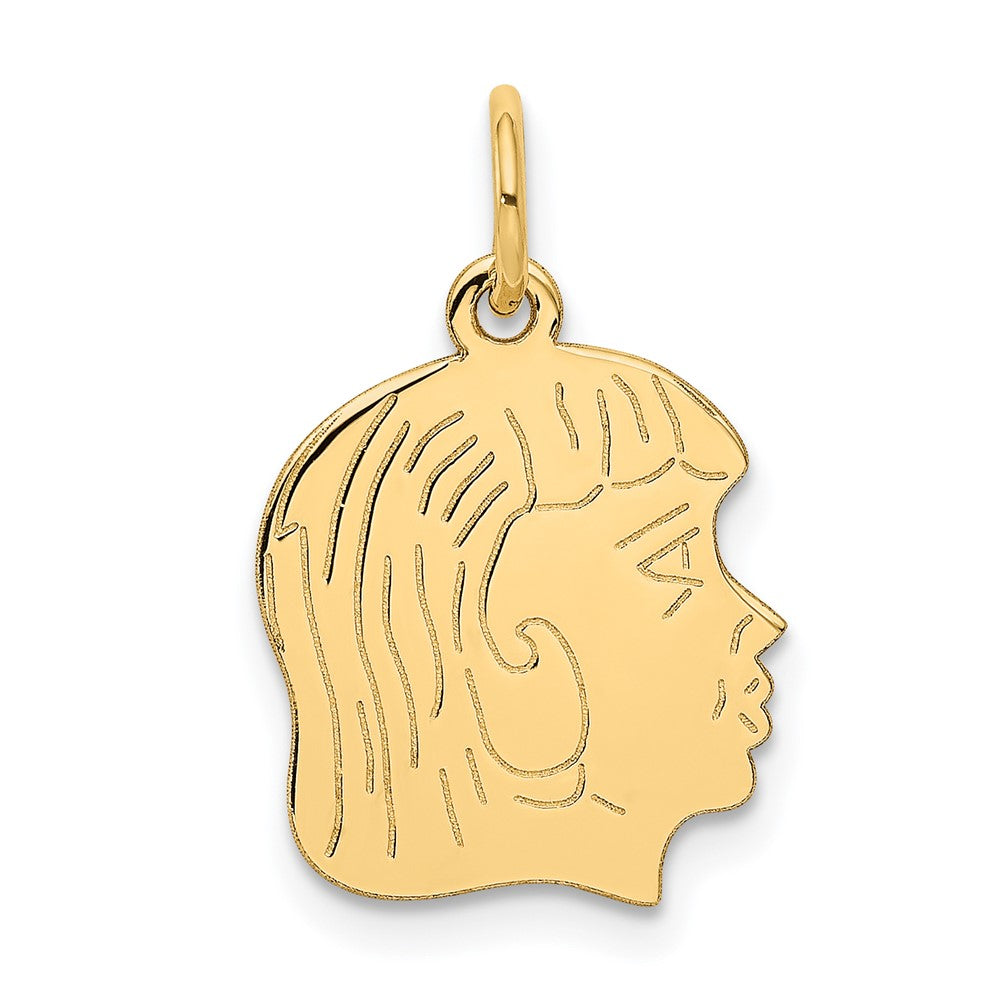 14k Yellow Gold .011 Depth Girl HeadEngravable Charm Pendant Jewelry Gifts (Length 0.86" Width 0.51")