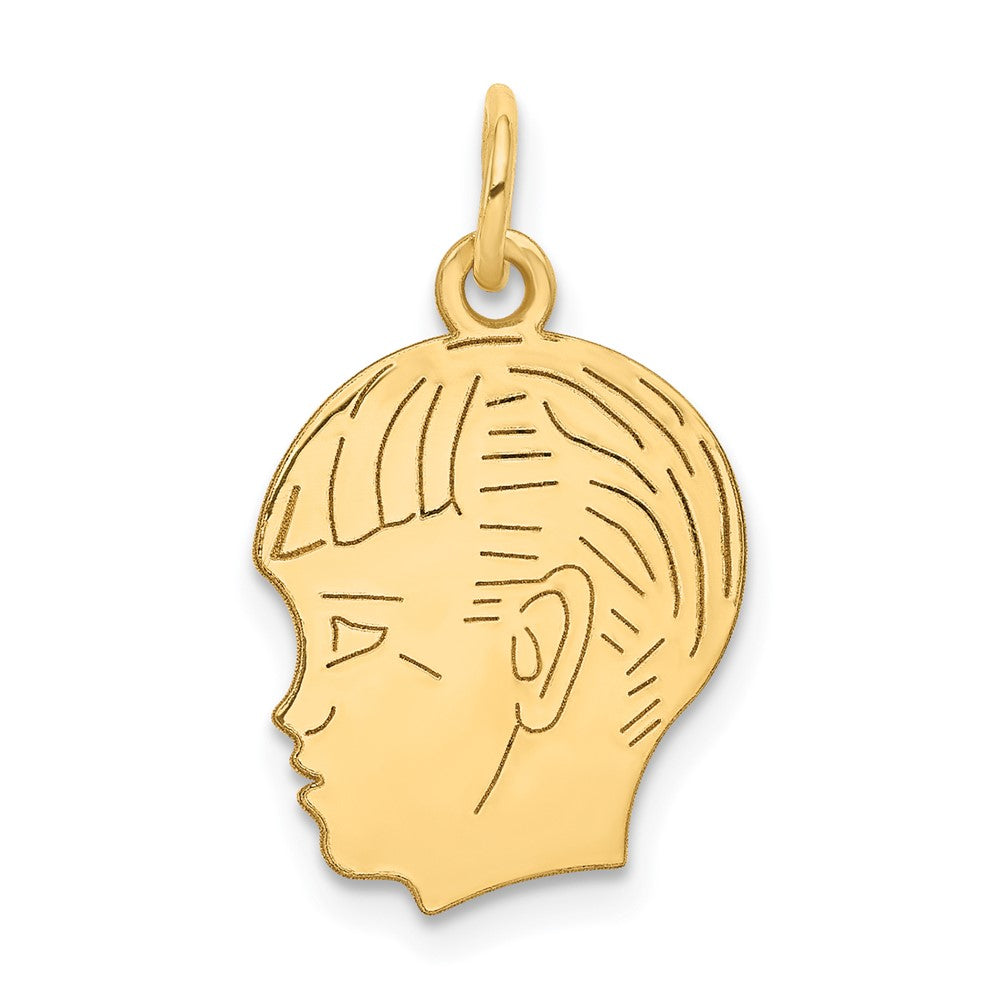 14k Yellow Gold .018 Depth Boy HeadEngravable Charm Pendant Jewelry Gifts (Length 0.86" Width 0.51")
