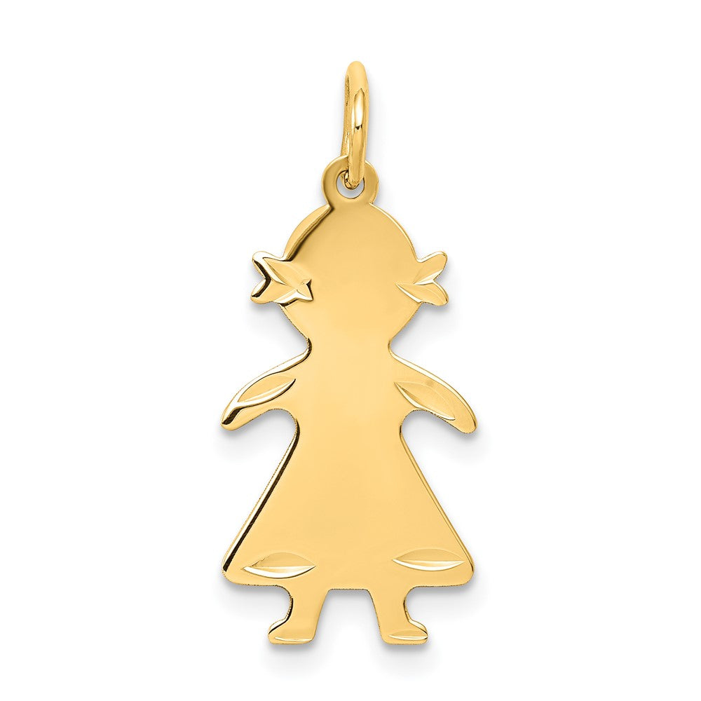 14k Yellow Gold .018 Depth GirlEngravable Charm Pendant Jewelry Gifts (Length 0.98" Width 0.39")