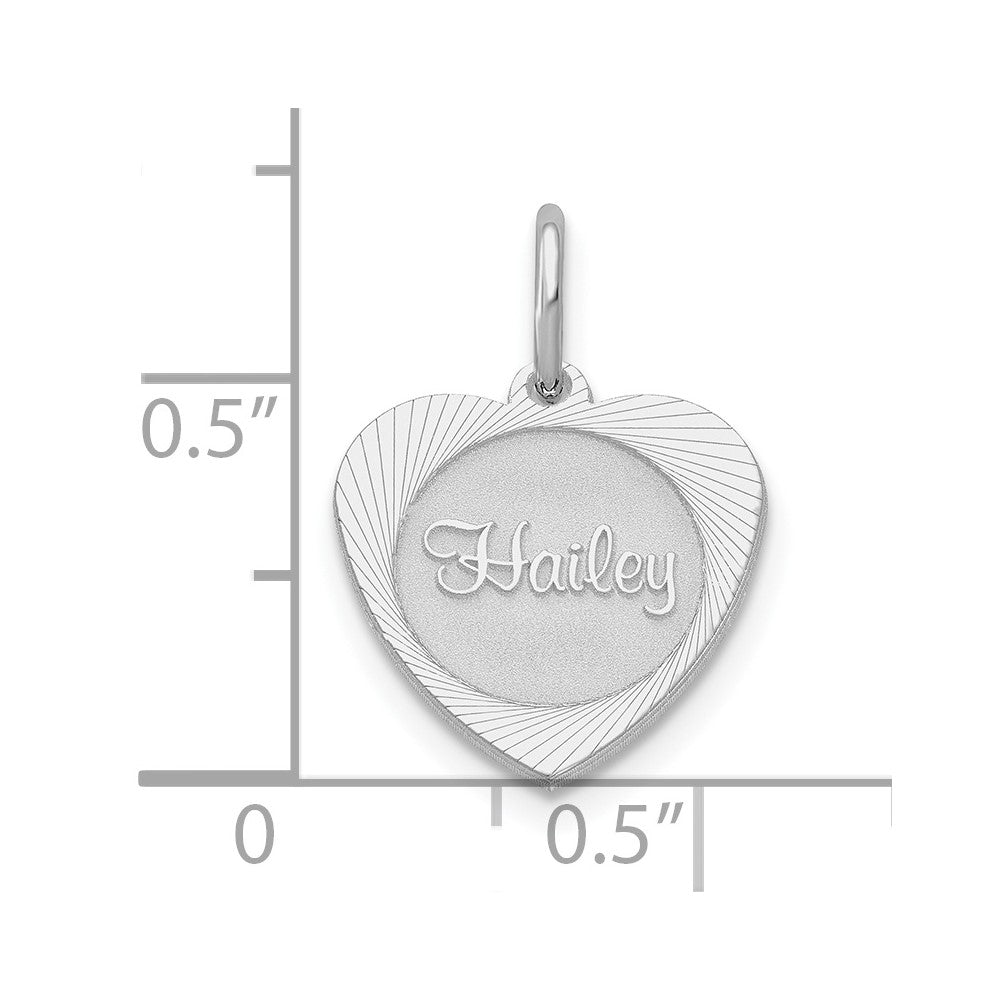 10K White Gold Small Heart Disc with Name Engravable Charm Pendant Jewelry Gifts (Length 0.59" Width 0.33")
