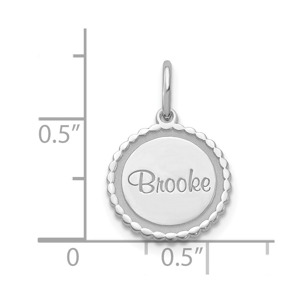 10K White Gold Scalloped Round Disc with Name Engravable Charm Pendant Jewelry Gifts (Length 0.55" Width 0.51")