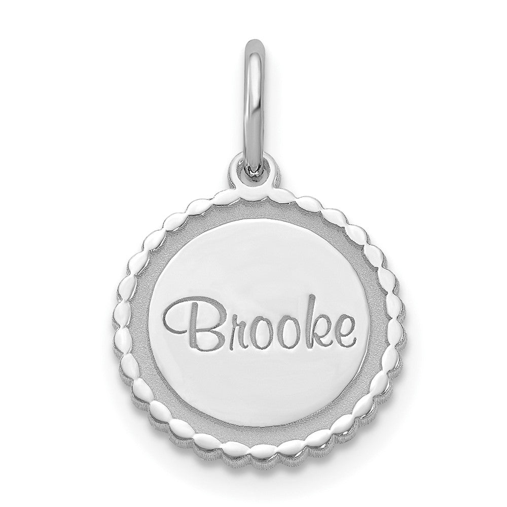 14k White Gold Scalloped Round Disc with Name Engravable Charm Pendant Jewelry Gifts (Length 0.55" Width 0.51")