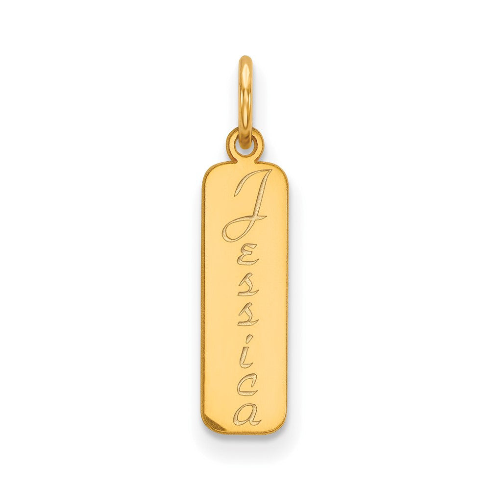 14k Yellow Gold Vertical Script Font Name Bar Engravable Charm Pendant Jewelry Gifts (Length 0.7" Width 0.2")