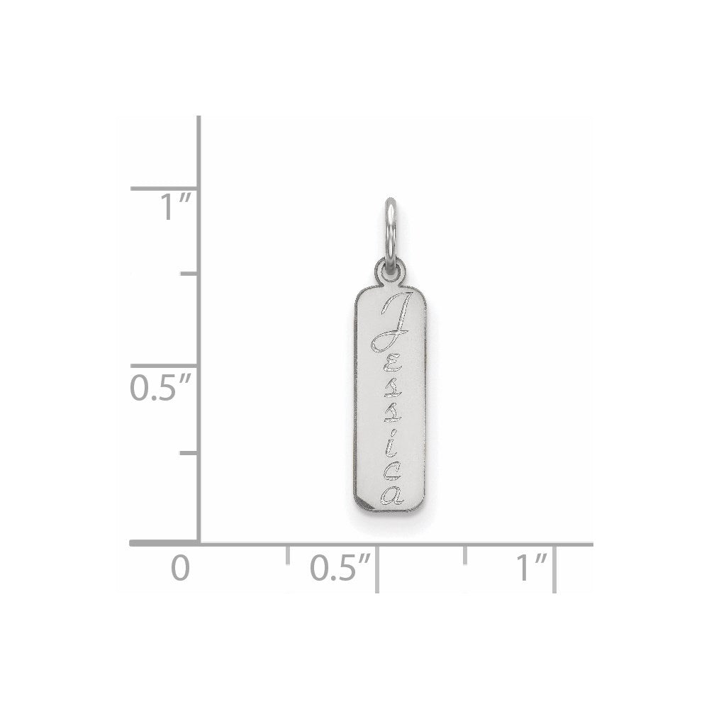 10K White Gold Vertical Script Font Name Bar Engravable Charm Pendant Jewelry Gifts (Length 0.7" Width 0.2")