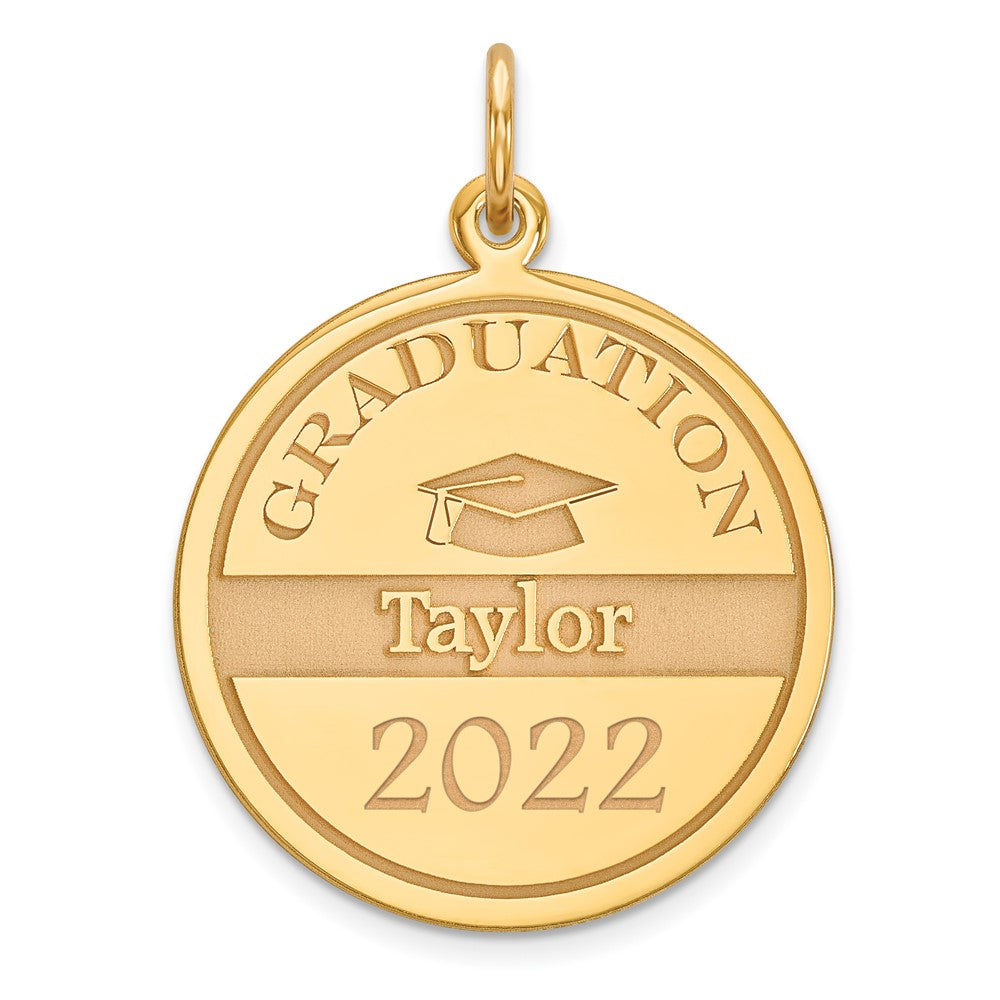 14k Yellow Gold Graduation Engravable Charm Pendant Jewelry Gifts (Length 1" Width 0.74")