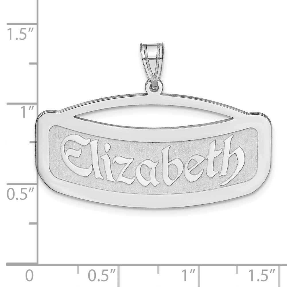 14k White Gold Curved Name Plate Engravable Charm Pendant Jewelry Gifts (Length 0.7" Width 1.44")