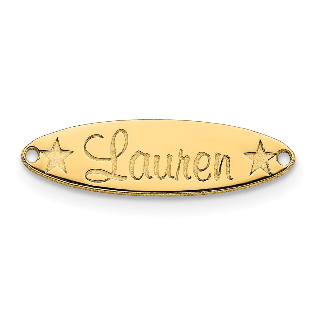14k Yellow Gold Small Oval with Stars Name Plate Engravable Charm Pendant Jewelry Gifts (Length 0.21" Width 0.78")