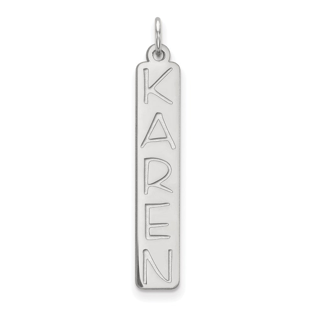 14k White Gold Large Vertical Bar Engravable Charm Pendant Jewelry Gifts (Length 1.29" Width 0.23")