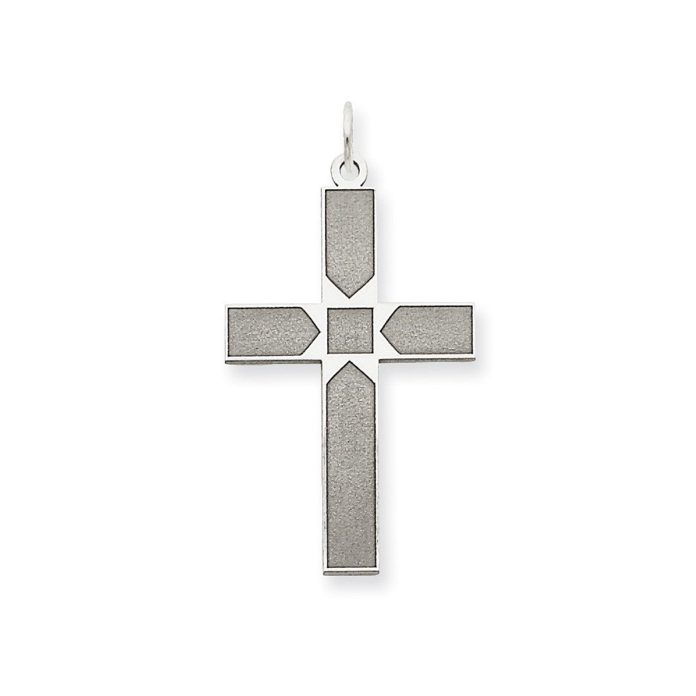 14k White Gold Laser Designed Crucifix CrossEngravable Charm Pendant Jewelry Gifts (Length 1.25" Width 0.66")