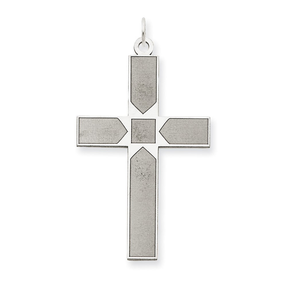 14k White Gold Laser Designed Crucifix CrossEngravable Charm Pendant Jewelry Gifts (Length 1.56" Width 0.86")