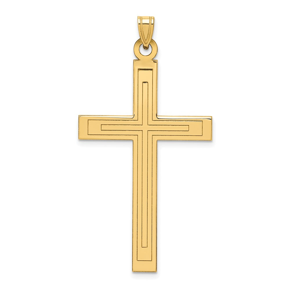 14k Yellow Gold Laser Etched Crucifix CrossEngravable Charm Pendant Jewelry Gifts (Length 1.91" Width 1.01")