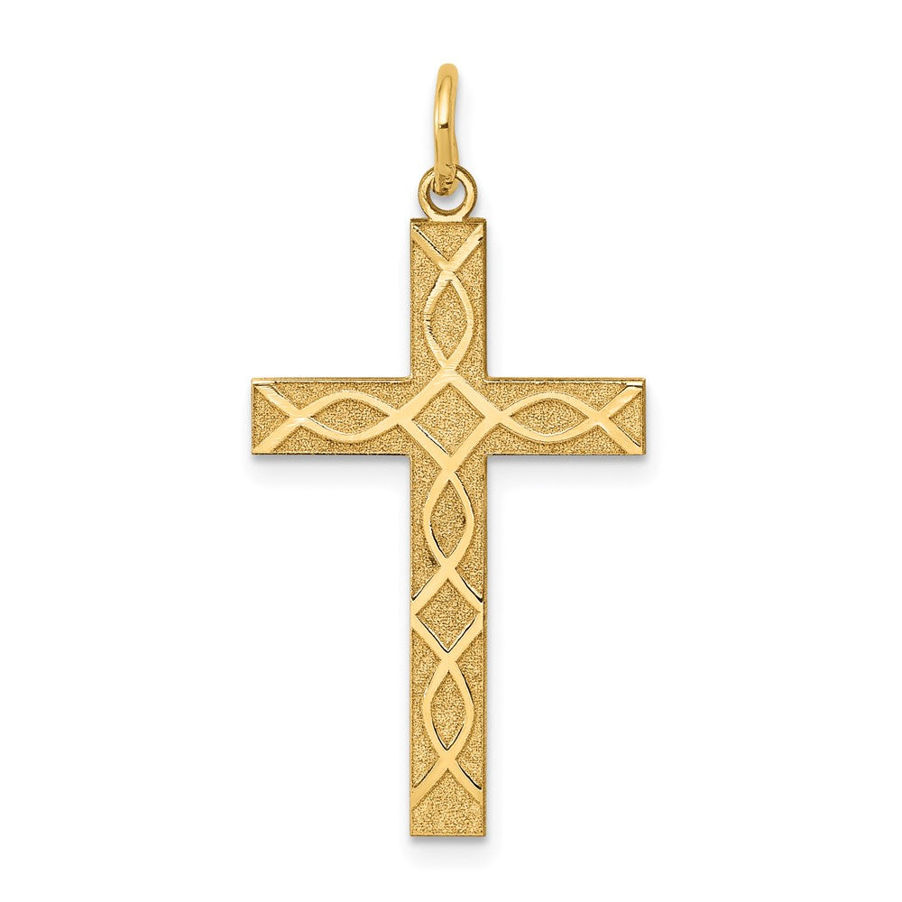 14k Yellow Gold Laser Designed Crucifix CrossEngravable Charm Pendant Jewelry Gifts (Length 1.29" Width 0.62")