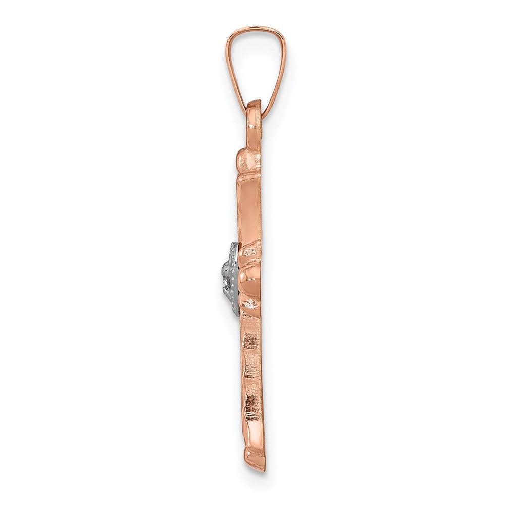 14k Two tone Rose and White Gold Diamond Crucifix CrossEngravable Charm Pendant Jewelry Gifts (Length 0.9" Width 0.55")