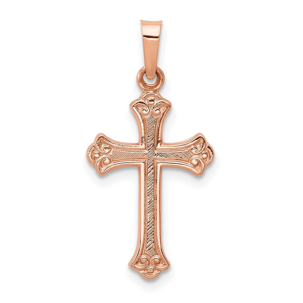14K Rose Gold Crucifix CrossEngravable Charm Pendant Jewelry Gifts (Length 0.86" Width 0.55")