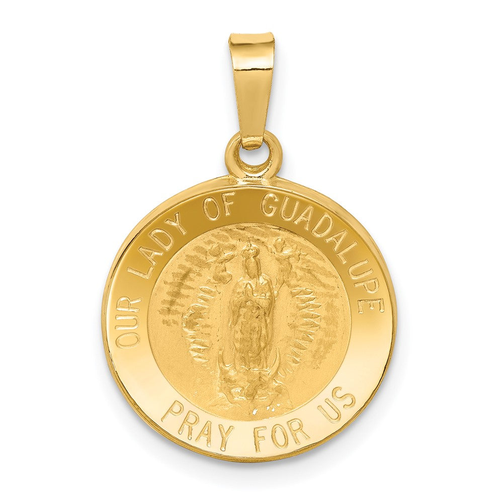 14k Yellow Gold Polished and Satin Our Lady Guadalupe Medal Hollow Engravable Charm Pendant Jewelry Gifts (Length 0.9" Width 0.59")