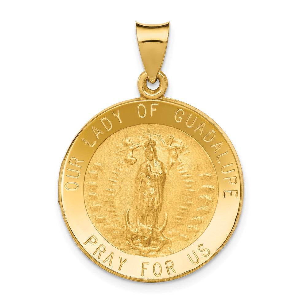 14k Yellow Gold Polished Satin Our Lady of Guadalupe Medal Hollow Engravable Charm Pendant Jewelry Gifts (Length 1.21" Width 0.86")
