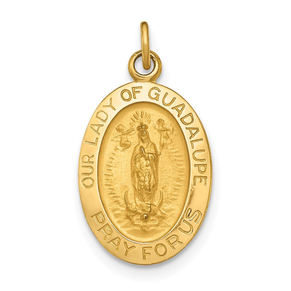 14k Yellow Gold Polished and Satin Our Lady of Guadalupe Medal Engravable Charm Pendant Jewelry Gifts (Length 0.74" Width 0.43")