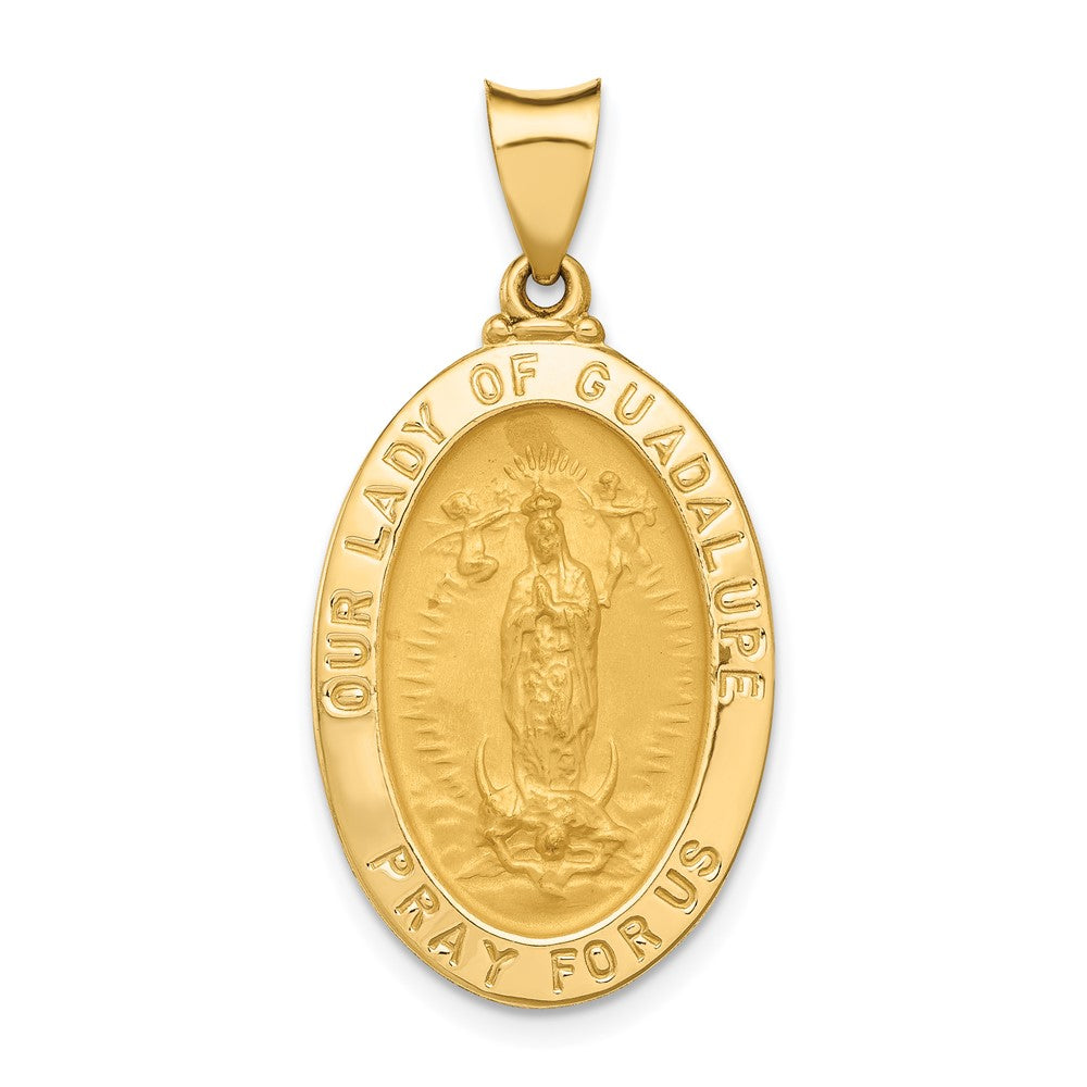 14k Yellow Gold Polished and Satin Our Lady Guadalupe Medal Hollow Engravable Charm Pendant Jewelry Gifts (Length 1.29" Width 0.62")