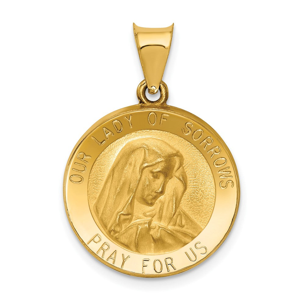 14k Yellow Gold Polished and Satin Our Lady of Sorrows Medal Hollow Engravable Charm Pendant Jewelry Gifts (Length 1.03" Width 0.74")