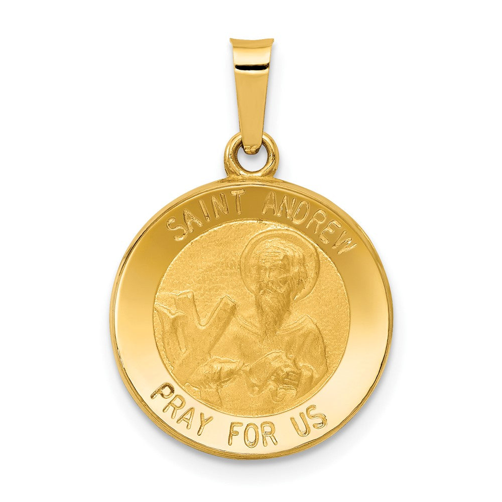 14k Yellow Gold Polished and Satin St. Andrew Medal Hollow Engravable Charm Pendant Jewelry Gifts (Length 0.9" Width 0.6")