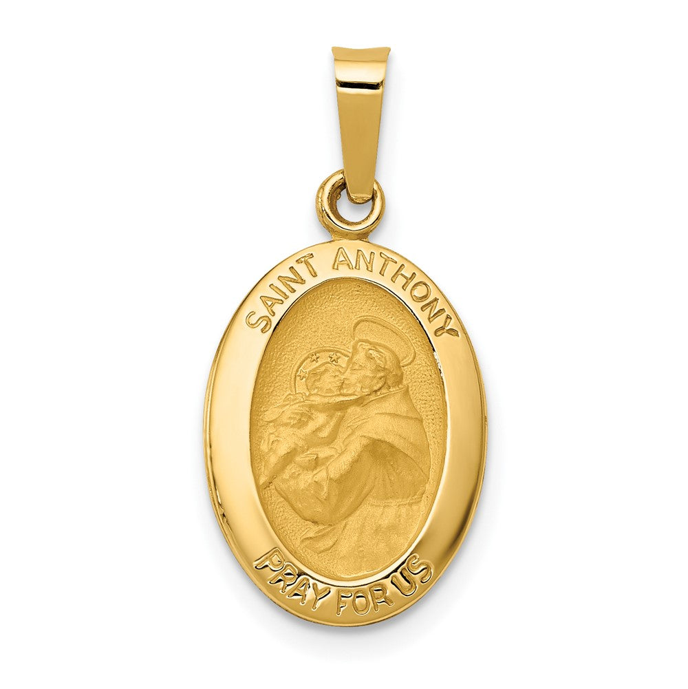 14k Yellow Gold Polished and Satin St. Anthony Medal Hollow Engravable Charm Pendant Jewelry Gifts (Length 0.91" Width 0.43")