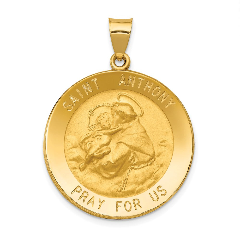 14k Yellow Gold Polished and Satin St. Anthony Medal Hollow Engravable Charm Pendant Jewelry Gifts (Length 1.37" Width 1")