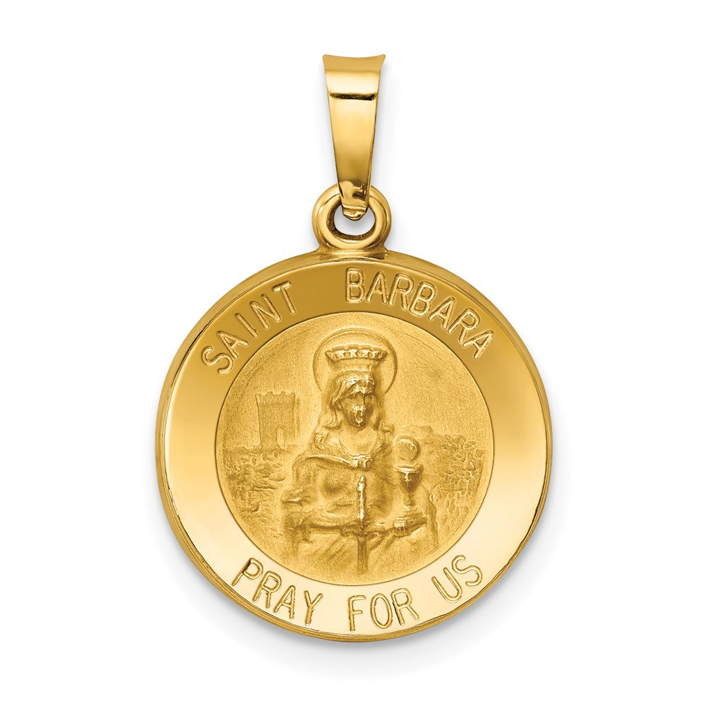 14k Yellow Gold Polished and Satin St. Barbara Medal Hollow Engravable Charm Pendant Jewelry Gifts (Length 0.86" Width 0.58")