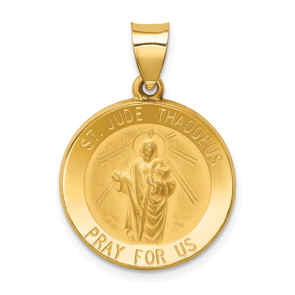 14k Yellow Gold Polished and Satin St Jude Thaddeus Medal Hollow Engravable Charm Pendant Jewelry Gifts (Length 1.05" Width 0.74")