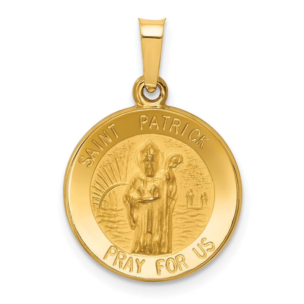 14k Yellow Gold Polished and Satin St Patrick Medal Hollow Engravable Charm Pendant Jewelry Gifts (Length 0.66" Width 0.59")