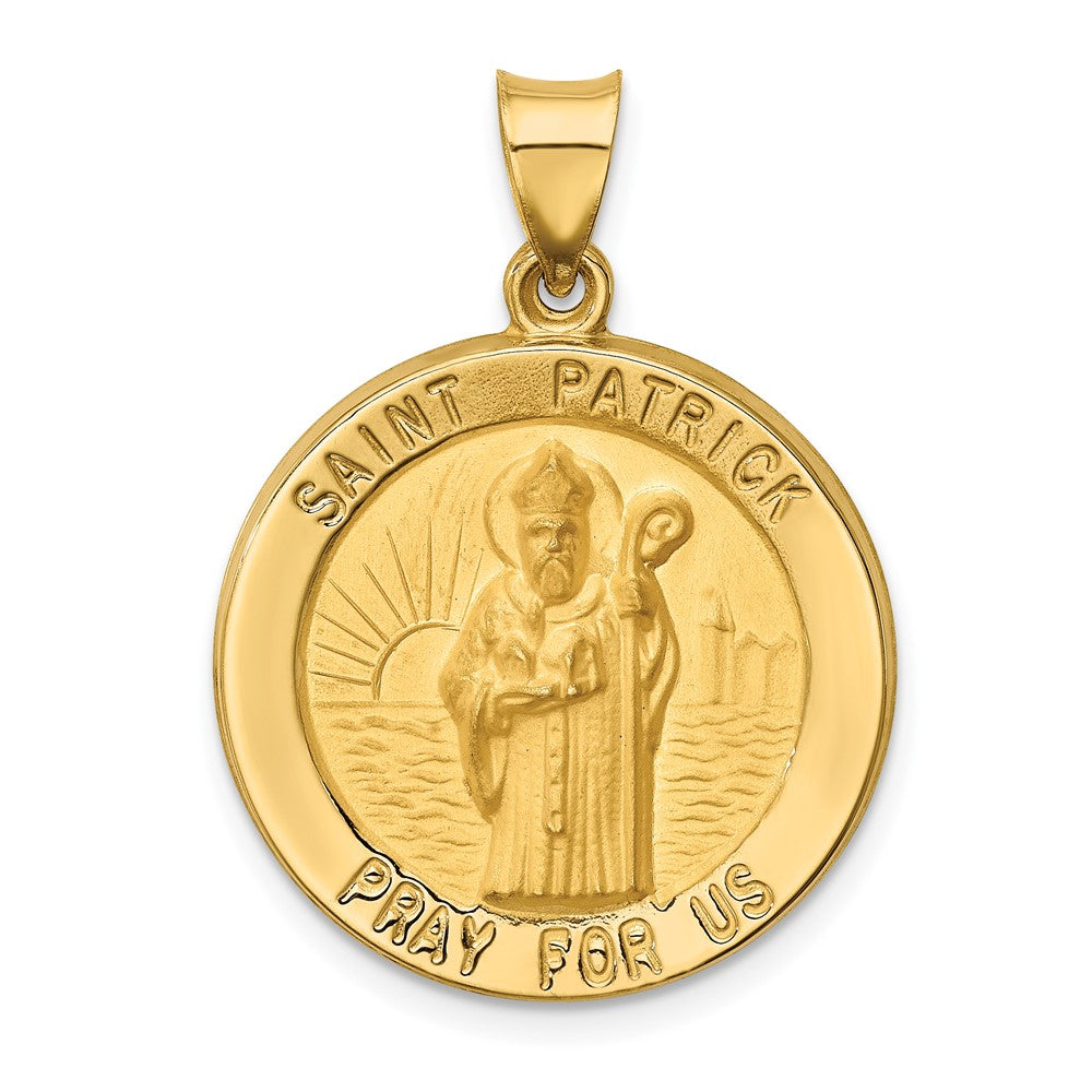 14k Yellow Gold Polished and Satin St Patrick Medal Hollow Engravable Charm Pendant Jewelry Gifts (Length 0.98" Width 0.9")