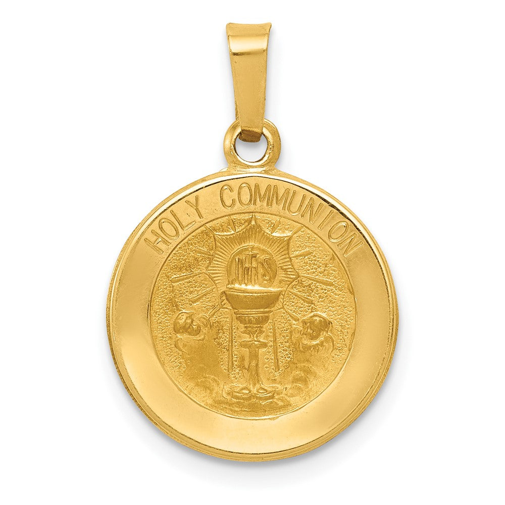 14k Yellow Gold Polished and Satin Holy Communion Medal Hollow Engravable Charm Pendant Jewelry Gifts (Length 0.66" Width 0.59")