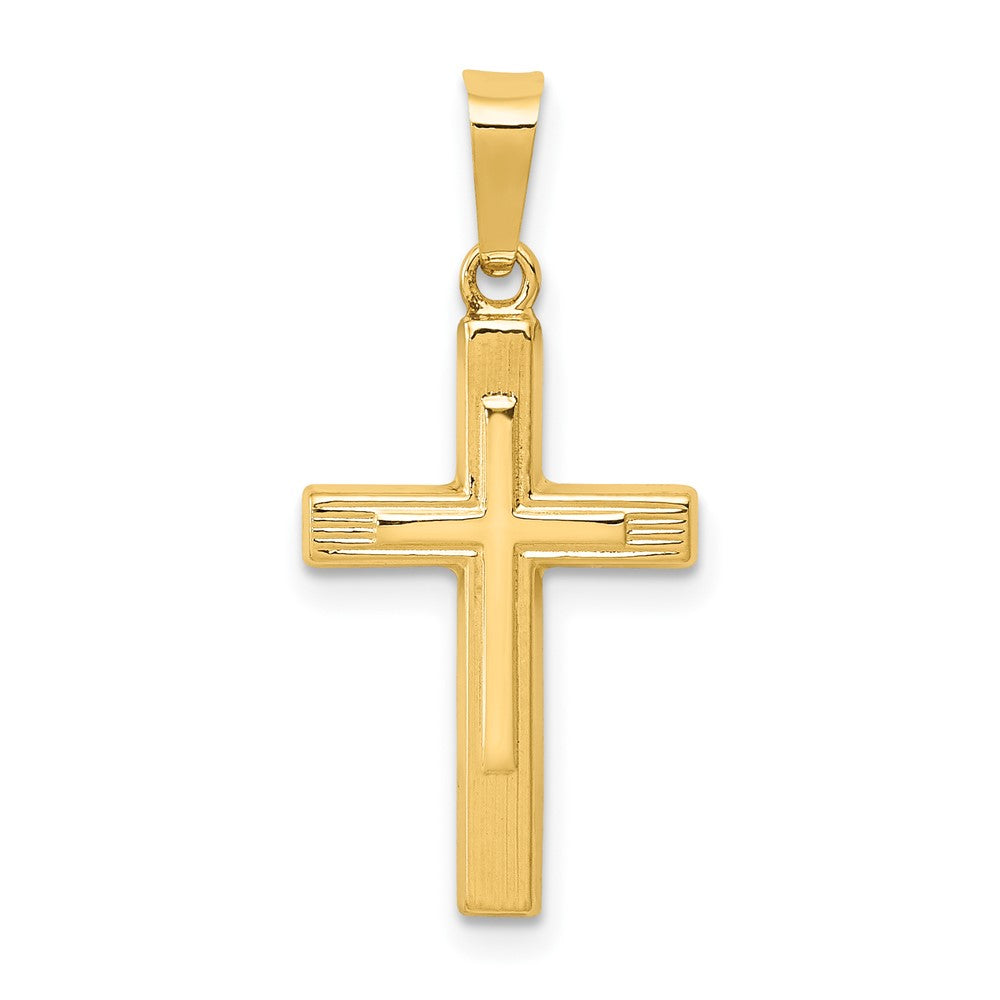 14k Yellow Gold Polished Crucifix Cross Latin Engravable Charm Pendant Jewelry Gifts (Length 1.03" Width 0.47")