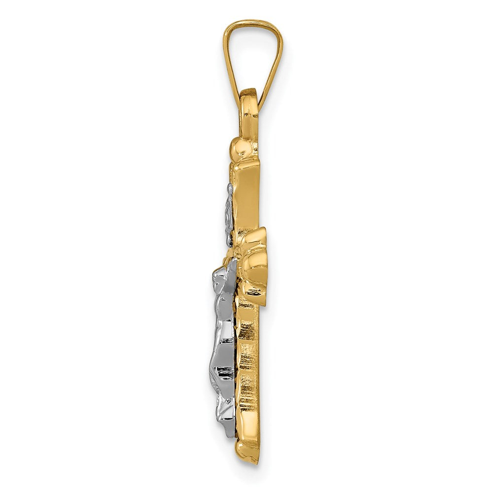 14k Two Tone Yellow and White Gold Polished INRI Crucifix CrossEngravable Charm Pendant Jewelry Gifts (Length 1.05" Width 0.57")