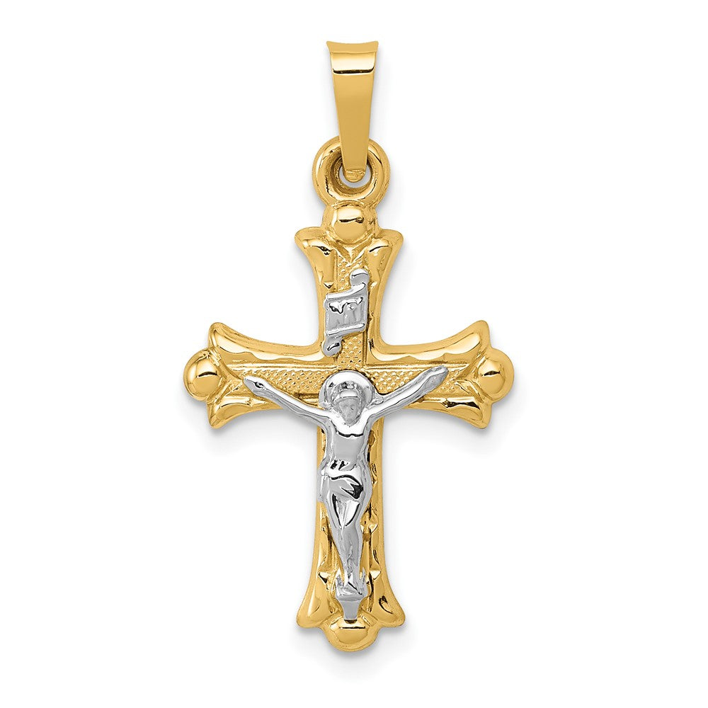 14k Two Tone Yellow and White Gold Polished INRI Crucifix CrossEngravable Charm Pendant Jewelry Gifts (Length 1.05" Width 0.57")