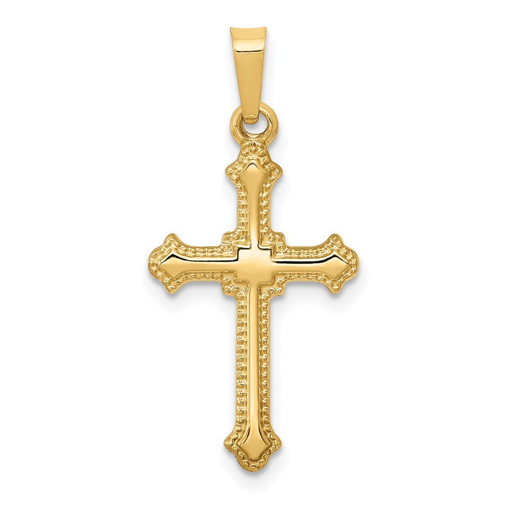 14k Yellow Gold Polished Fleur de Lis Crucifix CrossEngravable Charm Pendant Jewelry Gifts (Length 1.07" Width 0.51")