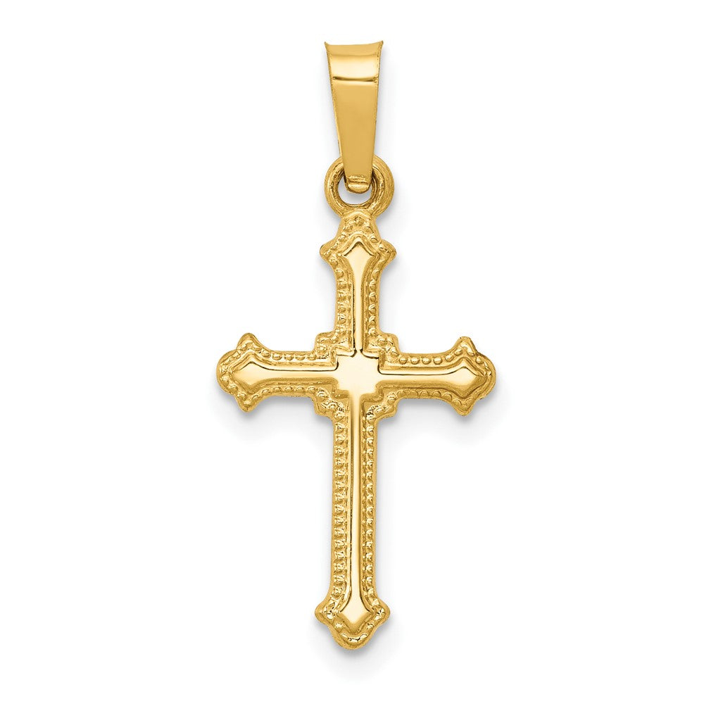 14k Yellow Gold Polished Small Fleur de Lis Crucifix CrossEngravable Charm Pendant Jewelry Gifts (Length 0.93" Width 0.43")