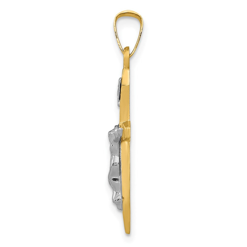 14k Two Tone Yellow and White Gold Polished INRI Crucifix Engravable Charm Pendant Jewelry Gifts (Length 1.09" Width 0.55")
