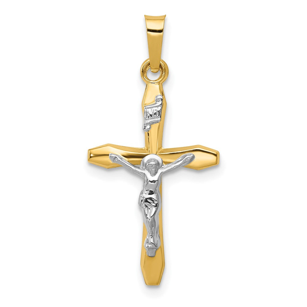14k Two Tone Yellow and White Gold Polished INRI Crucifix Engravable Charm Pendant Jewelry Gifts (Length 1.09" Width 0.55")