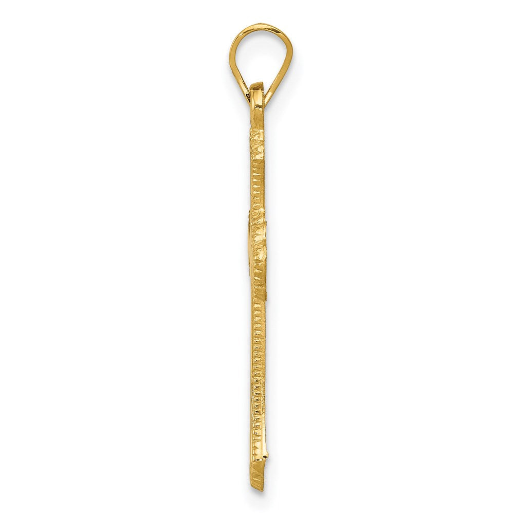 14k Yellow Gold Budded Crucifix CrossEngravable Charm Pendant Jewelry Gifts (Length 1.09" Width 0.59")