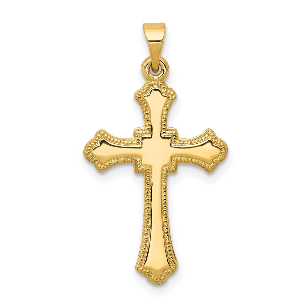 14k Yellow Gold Budded Crucifix CrossEngravable Charm Pendant Jewelry Gifts (Length 1.09" Width 0.59")