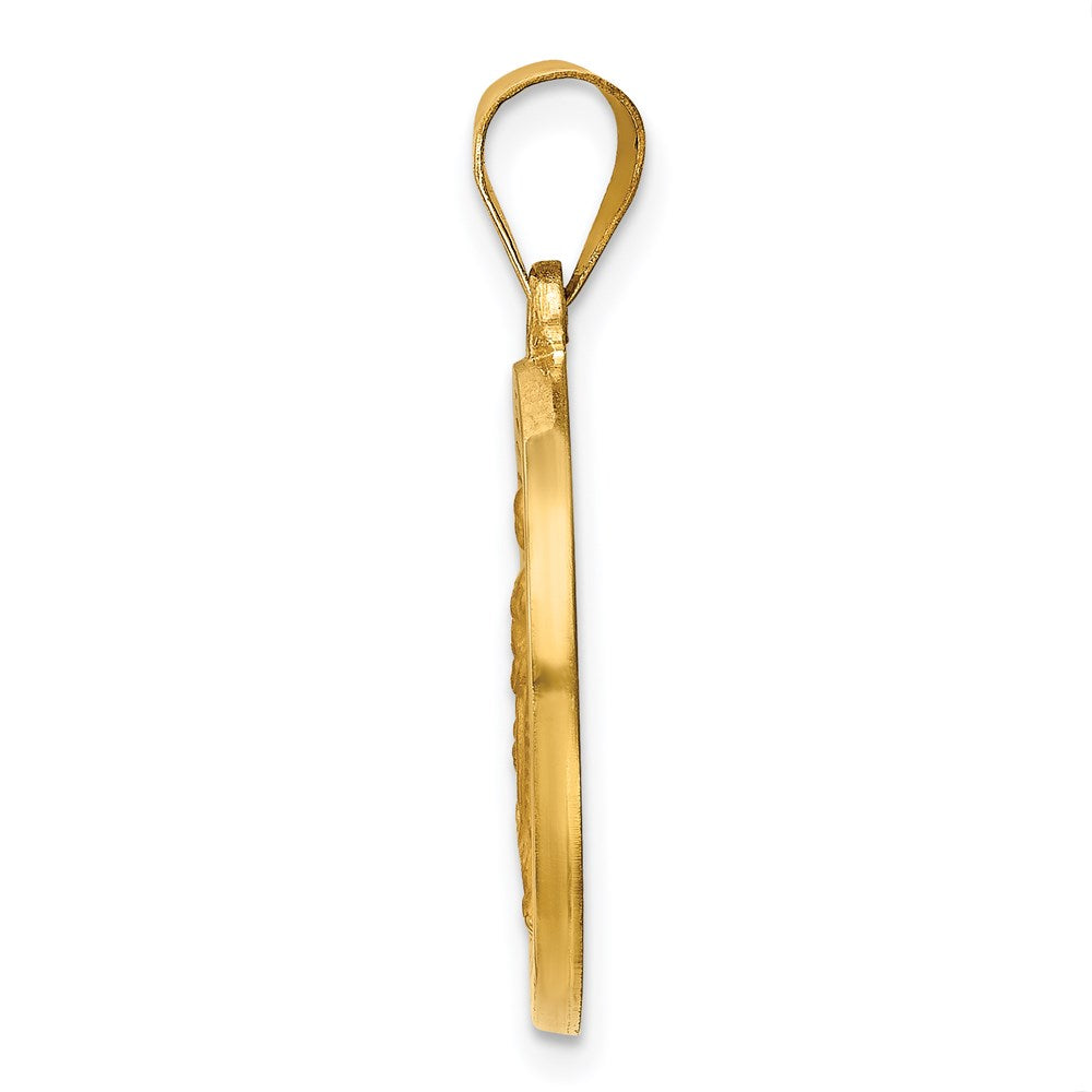 14k Yellow Gold Hollow Polished Satin Round St. Grace Medal Engravable Charm Pendant Jewelry Gifts (Length 1.03" Width 0.74")