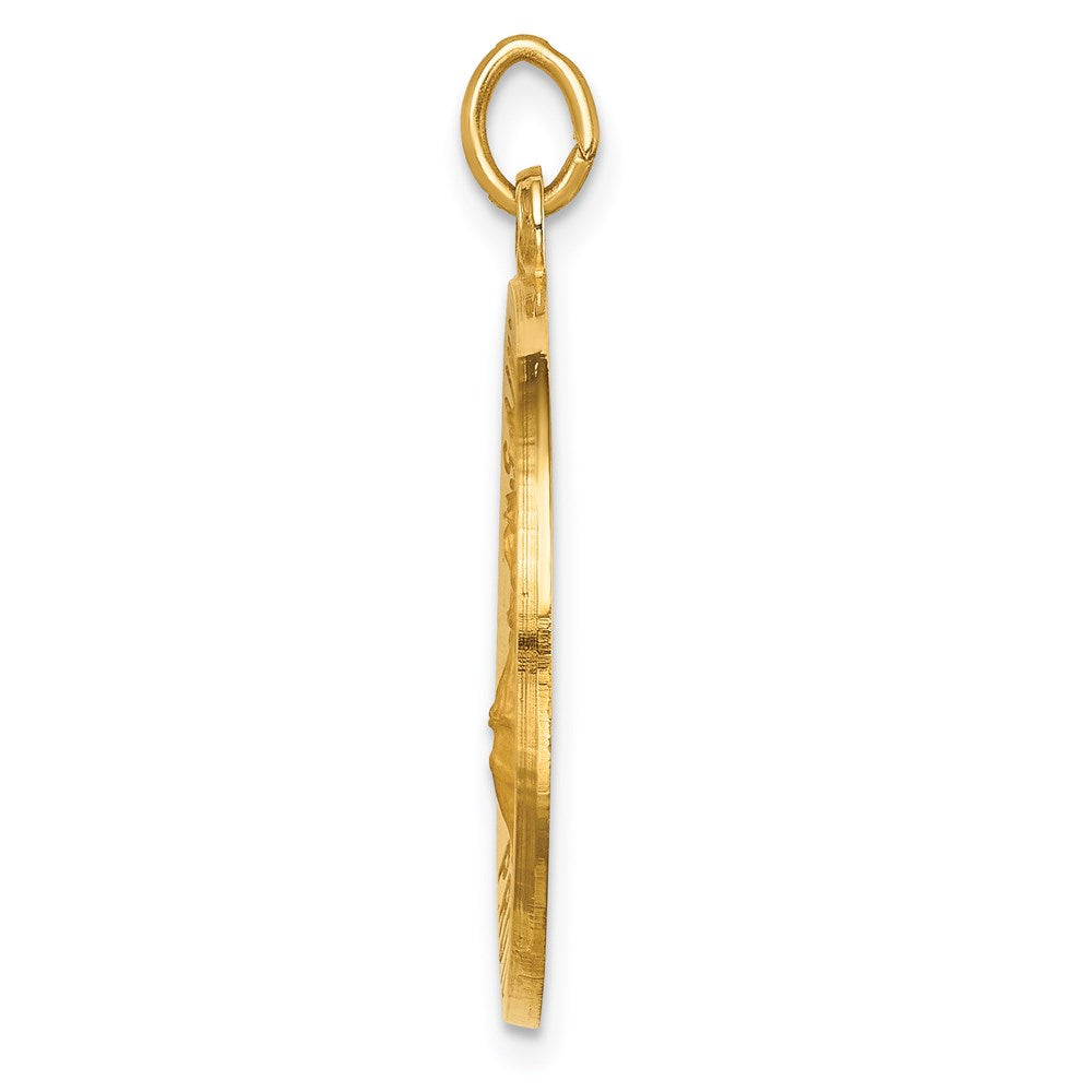 14k Yellow Gold Polished Satin Round St. Florian Medal Engravable Charm Pendant Jewelry Gifts (Length 1.08" Width 0.87")