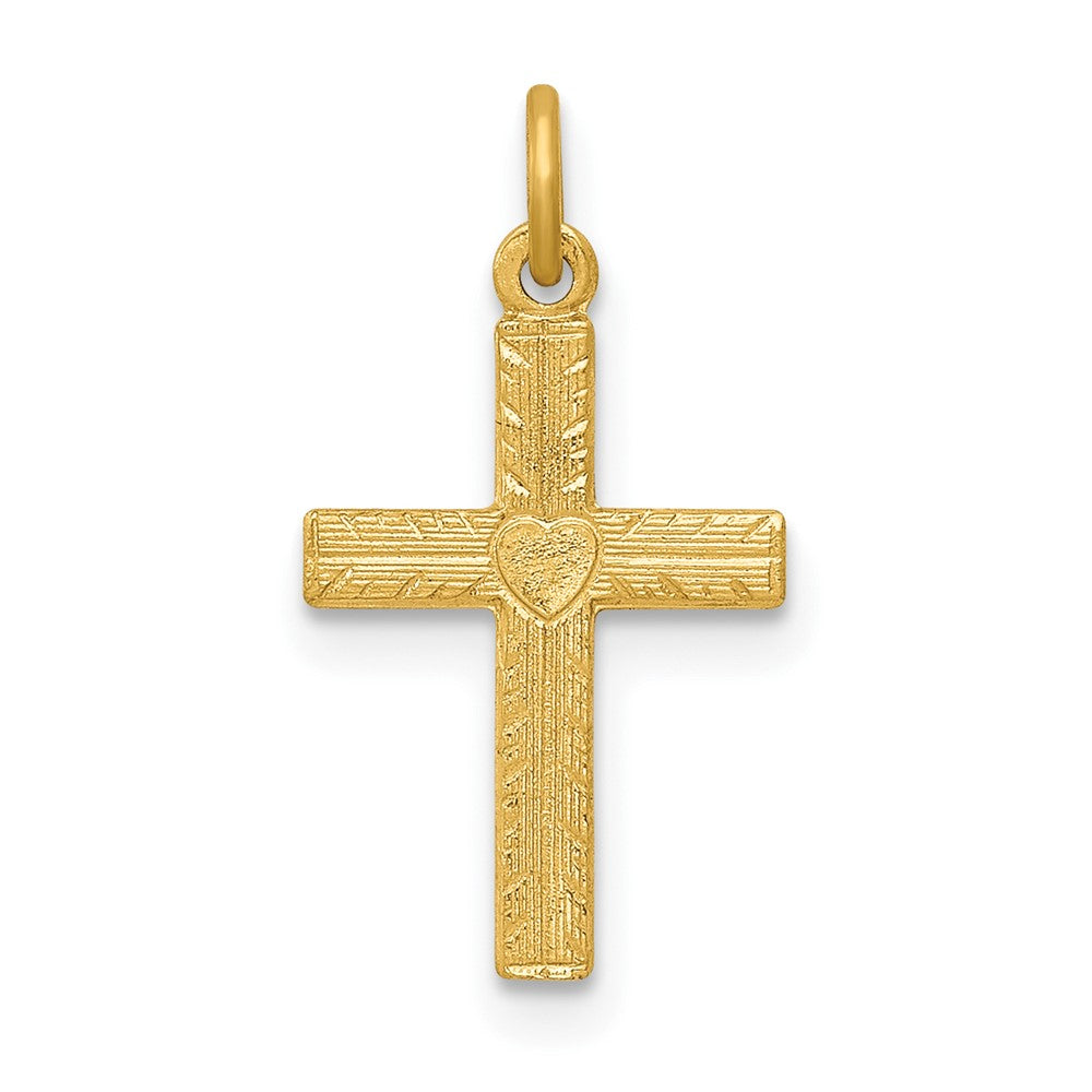 14k Yellow Gold Heart Crucifix CrossEngravable Charm Pendant Jewelry Gifts (Length 0.74" Width 0.39")