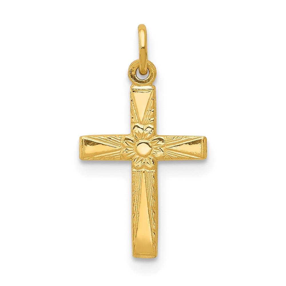 14k Yellow Gold Floral Crucifix CrossEngravable Charm Pendant Jewelry Gifts (Length 0.7" Width 0.39")