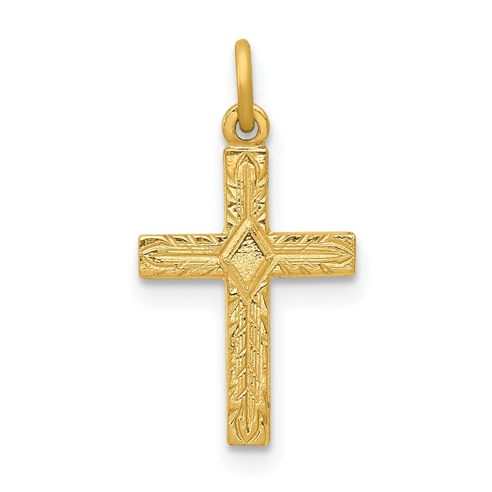 14k Yellow Gold Small Crucifix CrossEngravable Charm Pendant Jewelry Gifts (Length 0.7" Width 0.39")