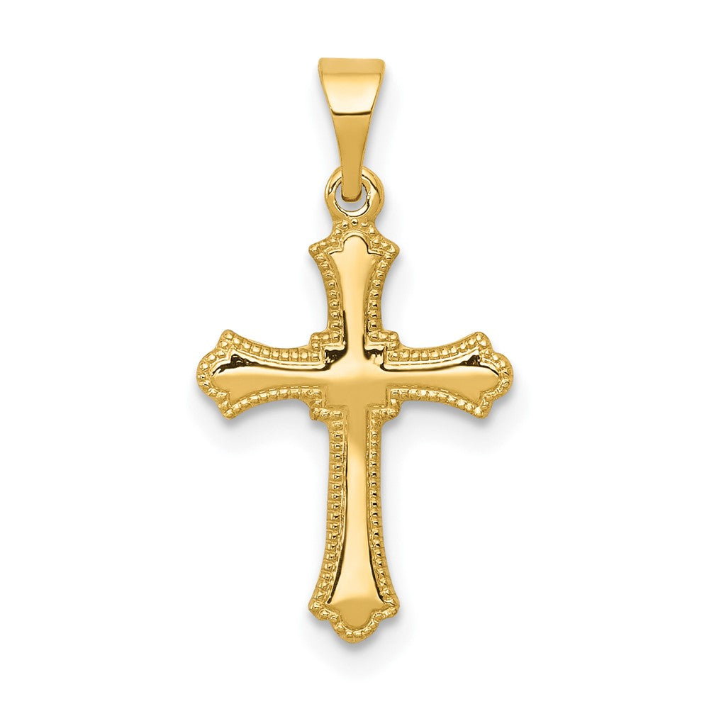 14k Yellow Gold Budded Crucifix CrossEngravable Charm Pendant Jewelry Gifts (Length 0.82" Width 0.43")