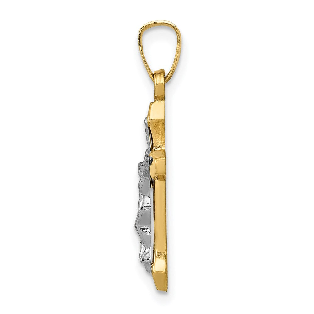 14k Two Tone Yellow and White Gold INRI Hollow Crucifix Engravable Charm Pendant Jewelry Gifts (Length 0.98" Width 0.47")