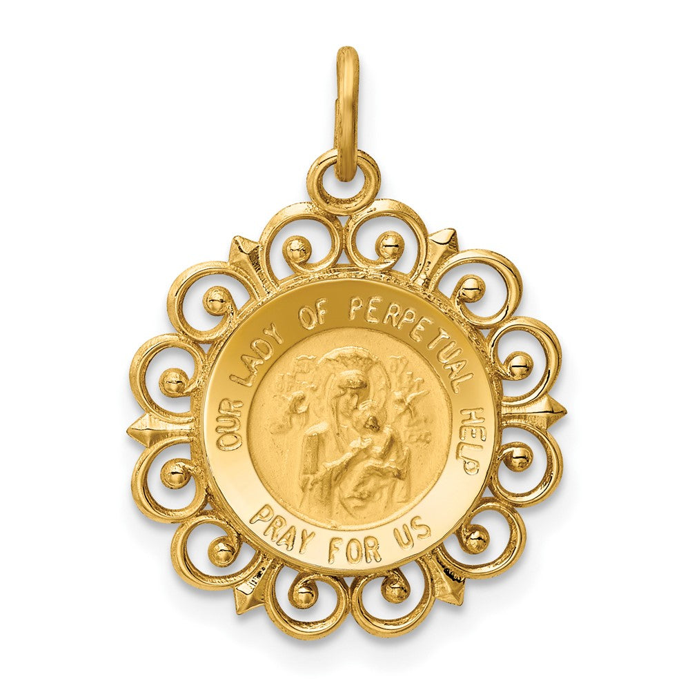 14k Yellow Gold Our Lady of Perpetual Help Medal Engravable Charm Pendant Jewelry Gifts (Length 0.94" Width 0.67")