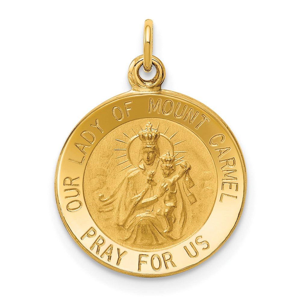 14k Yellow Gold Our Lady of Mount Carmel Medal Engravable Charm Pendant Jewelry Gifts (Length 0.78" Width 0.59")